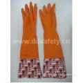 Orange Household Latex Flower Design PVC Cuff Working Gloves (DHL712)